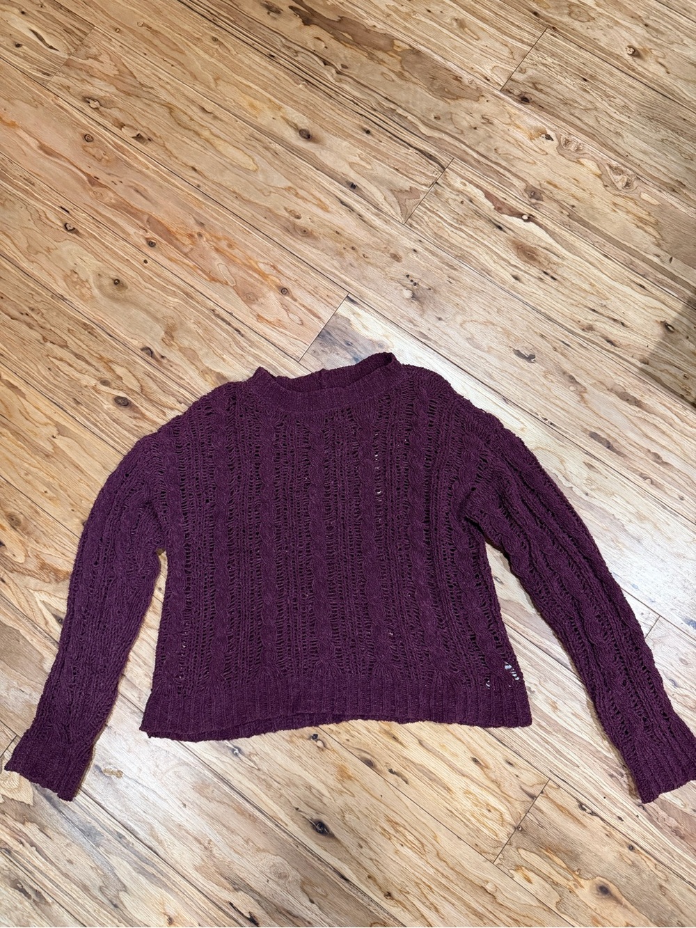 American Eagle Outfitters Cable Knit Crewneck Sweater - Plum
